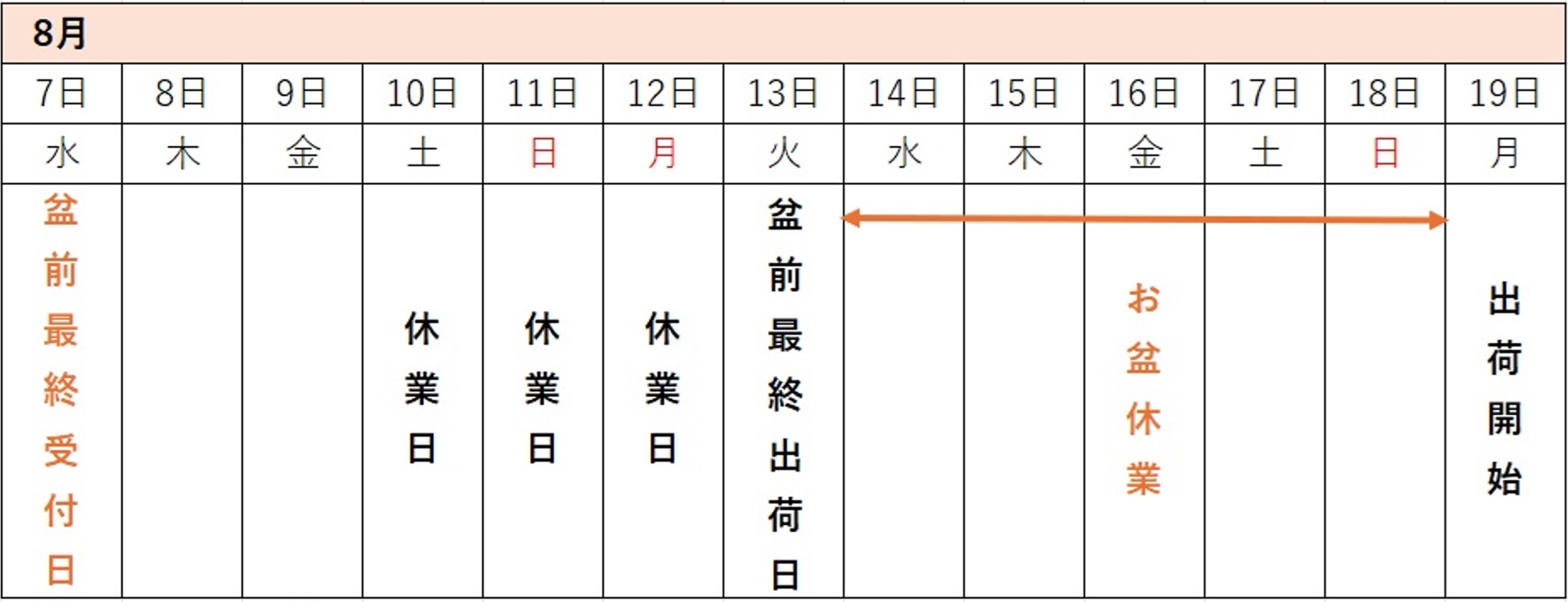 2024年 通販 お盆休みのお知らせ